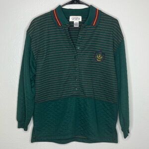 Vintage American Sportif Quilted Sweatshirt in Green with Stripes - Size S